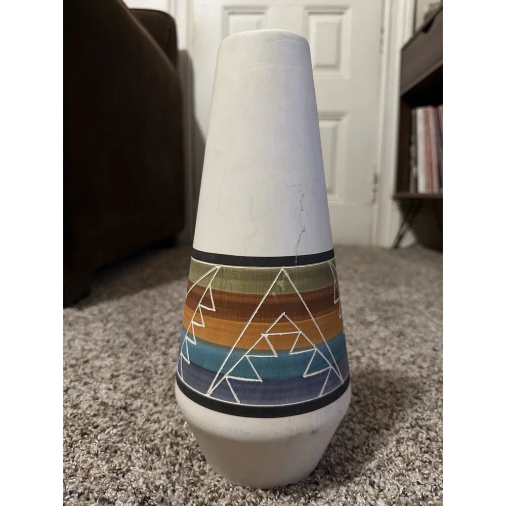 Vintage Sioux Pottery Janis Hand Painted Native American Vase w/ Brochure